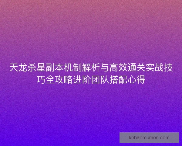 天龙杀星副本机制解析与高效通关实战技巧全攻略进阶团队搭配心得
